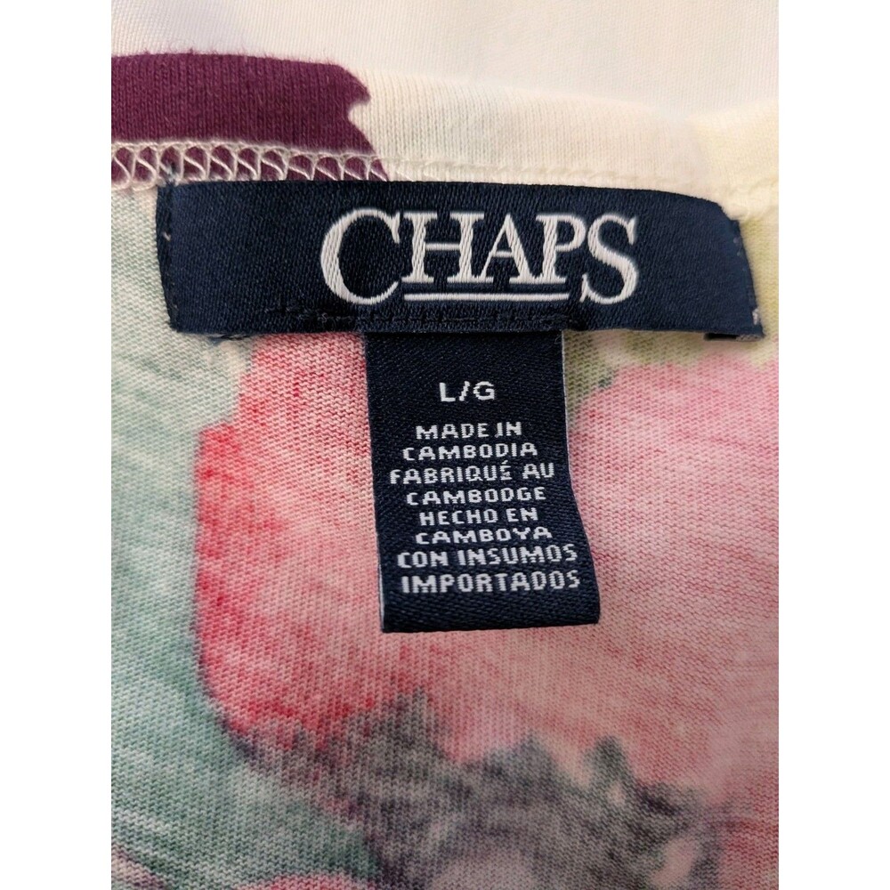 Chaps Maxi Dress sz L Cream Pink Multi Floral 100% Cotton Knit Tropical Hawaiian - Picture 3 of 13